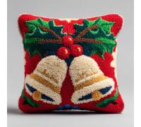 AMBATTERY Kit Coussin à Nouer 43x43cm, cloches de Noël Tapis DIY Point Noué pour Adultes et Débutants,Kit Crochet,Housse De Coussin En Crochet,Décoration Canapé et Maison