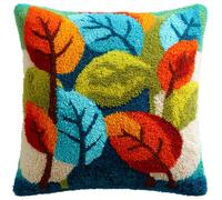 AMBATTERY Kit Coussin à Nouer 43x43cm, Feuilles de dessin animé Tapis DIY Point Noué pour Adultes et Débutants,Kit Crochet,Housse De Coussin En Crochet,Décoration Canapé et Maison