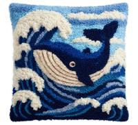 AMBATTERY Kit Coussin au Point Noué, animal baleine Tapis Point Noué,Kits de Crochet de Verrouillage for Adultes Débutants Bricolage,43x43cm