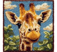 AMBATTERY Kit Coussin au Point Noué, girafe Tapis Point Noué Kit,Kits de Crochet de Verrouillage for Adultes Débutants Bricolage,43x43cm