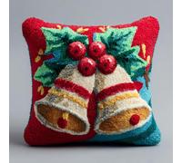 AMBATTERY Kit Crochet de Verrouillage cloches de Noël Kit de Coussin à Loquet Kits Tapis Point Noué à Faire pour Débutants, Latch Hook Canevas Coussin Point 43x43cm