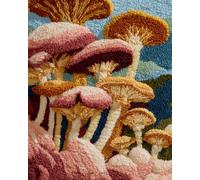 AMBATTERY Kit Crochet Loquet Champignon De Dessin Animé Kit De Broderie Au Point De Croix，Kits De Crochet Pour Tapis,Tapisserie Point Noué À Faire Travaux Décoration Intérieure 21x29in