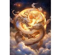 AMBATTERY Kit de broderie au point de croix en coton pré-imprimé, Dragon mythique,D,40 * 50cm Kit complet avec modèle de broderie - Kit de broderie à broder soi-même pour adultes