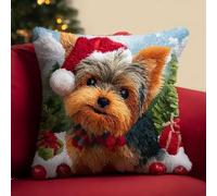 AMBATTERY Kit de Coussin avec Crochet à Loquet Animal Chien Tapis DIY Broderie Kit Tapis Point Noué à Faire pour Débutants,Latch Hook Canevas Coussin Point 43x43cm