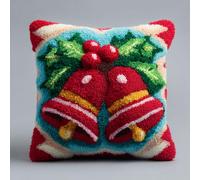 AMBATTERY Kit de Coussin avec Crochet à Loquet cloches de Noël Kit Coussin au Point Noué, 43×43CM création de Tapis et Canvas, Kits Tapis Point Noué,Kits De Crochet