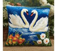 AMBATTERY Kit De Crochet À Loquet Coussin Animaux cygnes Kits De Crochet À Nouer Diy,Housses De Coussin Au Crochets Avec Motif Imprimé,Décoration D'Intérieur 43x43cm