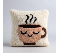 AMBATTERY Kit de Crochet Coussin Tasse à thé de dessin animé Kit Coussin au Point Noué, 43×43cm Création de Tapis et Canvas,Tapis Point Noué,Loquet Crochet Pour Débutants