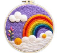 AMBATTERY Kit de feutrage à l'aiguille, Arc-en-ciel feutre de peinture en laine avec instructions, kit de démarrage en feutre aiguilleté pour décoration à faire soi-même