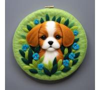 AMBATTERY Kit De Feutrage À L'Aiguille Chien De Dessin Animé Kit De Peinture À L'Aiguille Avec Cadre Pour Débutants，Aiguilles En Feutre Faites À La Main，Décoration Murale 20x20cm