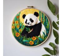 AMBATTERY Kit De Feutrage À L'Aiguille Panda De Dessin Animé Kit De Peinture À L'Aiguille Avec Cadre Pour Débutants，Aiguilles En Feutre Faites À La Main，Décoration Murale 20x20cm