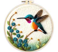 AMBATTERY Kit De Feutre Aiguilleté pour Débutants, Fleurs et oiseaux feutre de peinture en laine avec instructions, laine, aiguilles de feutrage, Cercle à Broder,Kit Laine Feutrée