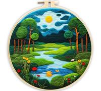 AMBATTERY Kit De Feutre Aiguilleté pour Débutants, Paysage d'arbres feutre de peinture en laine avec instructions, laine, aiguilles de feutrage, Cercle à Broder,Kit Laine Feutrée