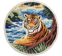 AMBATTERY Kit de Tapis de Crochet à Point Noué Set, animal tigre Tapis à Point noué Loquet Bricolage,Nouer Création de Crocher pour Adultes,50x50cm