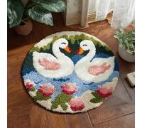 AMBATTERY Kit de Tapis de Crochet à Point Noué Set, Animaux cygnes Tapis à Point noué Loquet Bricolage,Nouer Création de Crocher pour Adultes,50x50cm