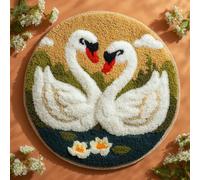 AMBATTERY Kit de Tapis de Crochet à Point Noué Set, Animaux cygnes Tapis à Point noué Loquet Bricolage,Nouer Création de Crocher pour Adultes,50x50cm