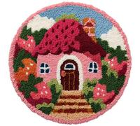 AMBATTERY Kit de Tapis de Crochet à Point Noué Set, Champignon de dessin animé Tapis à Point noué Loquet Bricolage,Nouer Création de Crocher pour Adultes,50x50cm