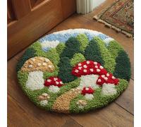 AMBATTERY Kit de Tapis de Crochet à Point Noué Set, Champignon de dessin animé Tapis à Point noué Loquet Bricolage,Nouer Création de Crocher pour Adultes,50x50cm