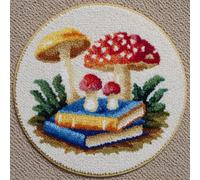 AMBATTERY Kit de Tapis de Crochet à Point Noué Set, Champignon de dessin animé Tapis à Point noué Loquet Bricolage,Nouer Création de Crocher pour Adultes,50x50cm