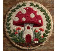 AMBATTERY Kit de Tapis de Crochet à Point Noué Set, Champignon de dessin animé Tapis à Point noué Loquet Bricolage,Nouer Création de Crocher pour Adultes,50x50cm