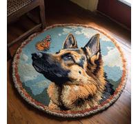 AMBATTERY Kit de Tapis de Crochet à Point Noué Set, Chien et papillon Tapis à Point noué Loquet Bricolage,Nouer Création de Crocher pour Adultes,50x50cm