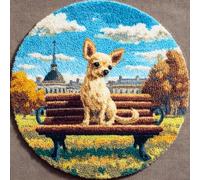 AMBATTERY Kit de Tapis de Crochet à Point Noué Set, Chien sur le banc Tapis à Point noué Loquet Bricolage,Nouer Création de Crocher pour Adultes,50x50cm