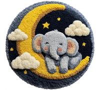 AMBATTERY Kit de Tapis de Crochet à Point Noué Set, Éléphant et Lune Tapis à Point noué Loquet Bricolage,Nouer Création de Crocher pour Adultes,50x50cm