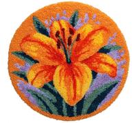 AMBATTERY Kit de Tapis de Crochet à Point Noué Set, fleurs de lys Tapis à Point noué Loquet Bricolage,Nouer Création de Crocher pour Adultes,50x50cm