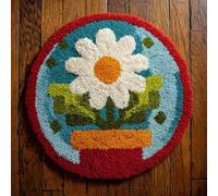 AMBATTERY Kit de Tapis de Crochet à Point Noué Set, fleurs de marguerite Tapis à Point noué Loquet Bricolage,Nouer Création de Crocher pour Adultes,50x50cm
