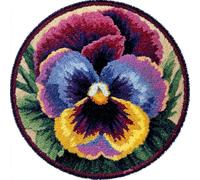 AMBATTERY Kit de Tapis de Crochet à Point Noué Set, Fleurs d'orchidées Tapis à Point noué Loquet Bricolage,Nouer Création de Crocher pour Adultes,50x50cm