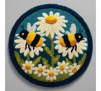 AMBATTERY Kit de Tapis de Crochet à Point Noué Set, Fleurs et abeilles Tapis à Point noué Loquet Bricolage,Nouer Création de Crocher pour Adultes,50x50cm