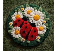 AMBATTERY Kit de Tapis de Crochet à Point Noué Set, Fleurs et coccinelles Tapis à Point noué Loquet Bricolage,Nouer Création de Crocher pour Adultes,50x50cm