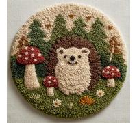 AMBATTERY Kit de Tapis de Crochet à Point Noué Set, Hérisson et Champignon Tapis à Point noué Loquet Bricolage,Nouer Création de Crocher pour Adultes,50x50cm