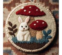 AMBATTERY Kit de Tapis de Crochet à Point Noué Set, Lapins et champignons Tapis à Point noué Loquet Bricolage,Nouer Création de Crocher pour Adultes,50x50cm