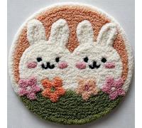 AMBATTERY Kit de Tapis de Crochet à Point Noué Set, Lapins et fleurs Tapis à Point noué Loquet Bricolage,Nouer Création de Crocher pour Adultes,50x50cm