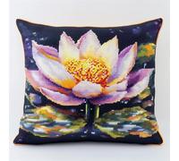 AMBATTERY Kit Point De Croix Pour Coussin, fleur de lotus Coussin Décoratif Brodé 45X45cm Broderie Coussin Point De Croix Kit Complet Coussin À Broder Pour Débutants