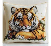 AMBATTERY Kit Point De Croix Pour Coussin, tigre animal Coussin Décoratif Brodé 45X45cm Coussin À Broder Fait Main Coussin Point Noué Kit Complet Housse De Coussin Canapé