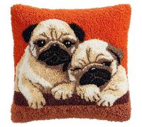 AMBATTERY Kit Point Noué à Faire, Animal Chien Coussin 43x43cm Kit Crochet De Verrouillage,Latch Hook Canevas Coussin,Loquet Crochet Pour Débutants