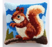 AMBATTERY Kit Point Noué à Faire, Écureuil Coussin 43x43cm Kit Crochet De Verrouillage,Latch Hook Canevas Coussin,Loquet Crochet Pour Débutants