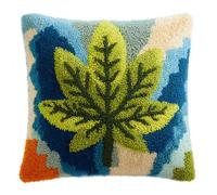 AMBATTERY Kit Point Noué à Faire, Feuilles de dessin animé Coussin 43x43cm Kit Crochet De Verrouillage,Latch Hook Canevas Coussin,Loquet Crochet Pour Débutants