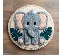 AMBATTERY Kit Tapis à Crochet à Loquet Adultes, Animaux Éléphant Kit Tapis Crochet,Latch Hook Rug,Carpet Making Crafts DIY Craft Gifts,50x50cm