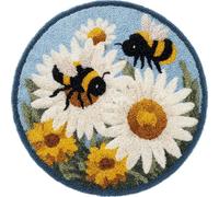 AMBATTERY Kit Tapis à Crochet à Loquet Adultes, Fleurs et abeilles Kit Tapis Crochet,Latch Hook Rug,Carpet Making Crafts DIY Craft Gifts,50x50cm