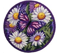 AMBATTERY Kit Tapis à Crochet à Loquet Adultes, Fleurs et papillons Kit Tapis Crochet,Latch Hook Rug,Carpet Making Crafts DIY Craft Gifts,50x50cm