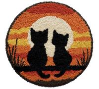 AMBATTERY Kits de Crochet de Loquet Animaux et chats Point de Croix,Kit Tapis Point Noué à Faire,Latch Hook Kit de Tapisserie pour Adultes,Débutants,50x50cm