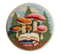 AMBATTERY Kits de Crochet de Loquet Champignon de dessin animé Point de Croix,Kit Tapis Point Noué à Faire,Latch Hook Kit de Tapisserie pour Adultes,Débutants,50x50cm