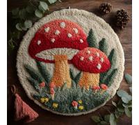 AMBATTERY Kits de Crochet de Loquet Champignon de dessin animé Point de Croix,Kit Tapis Point Noué à Faire,Latch Hook Kit de Tapisserie pour Adultes,Débutants,50x50cm