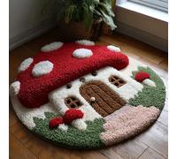 AMBATTERY Kits de Crochet de Loquet Champignon de dessin animé Point de Croix,Kit Tapis Point Noué à Faire,Latch Hook Kit de Tapisserie pour Adultes,Débutants,50x50cm