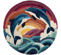 AMBATTERY Kits de Crochet de Loquet Dauphin Point de Croix,Kit Tapis Point Noué à Faire,Latch Hook Kit de Tapisserie pour Adultes,Débutants,50x50cm