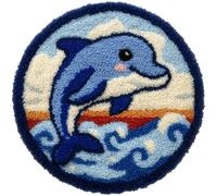 AMBATTERY Kits de Crochet de Loquet Dauphin Point de Croix,Kit Tapis Point Noué à Faire,Latch Hook Kit de Tapisserie pour Adultes,Débutants,50x50cm