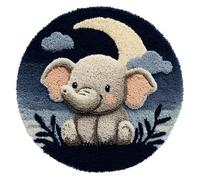 AMBATTERY Kits de Crochet de Loquet Éléphant et Lune Point de Croix,Kit Tapis Point Noué à Faire,Latch Hook Kit de Tapisserie pour Adultes,Débutants,50x50cm