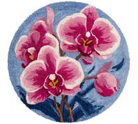 AMBATTERY Kits de Crochet de Loquet Fleurs d'orchidées Point de Croix,Kit Tapis Point Noué à Faire,Latch Hook Kit de Tapisserie pour Adultes,Débutants,50x50cm